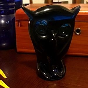 Art glass, cobalt owl